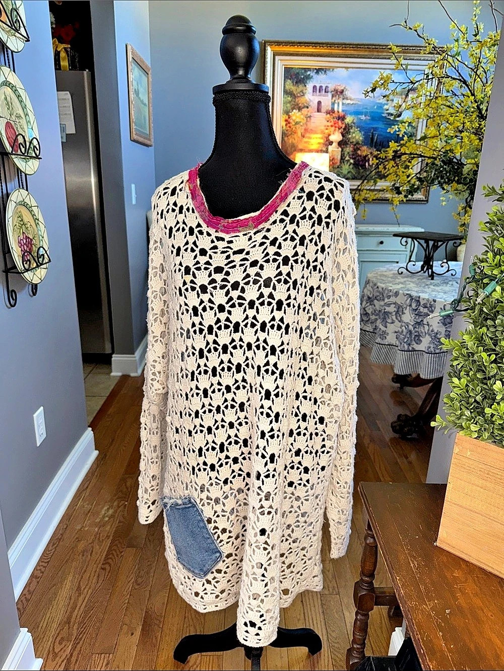 Sloan Crochet Tunic in Cream & Pink - NWOT